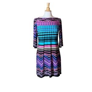 Jersey, Stretch, Bodycon, Geometric, Colorful, 70s Inspired Dress, Size 10